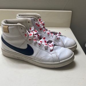 White Nike shoes size 7.5 with red heart laces